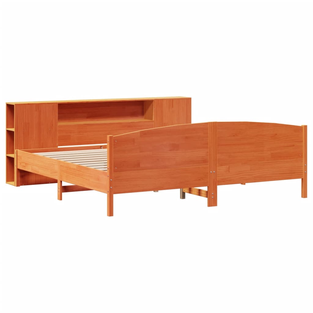 vidaXL Bed met boekenkast zonder matras grenenhout wasbruin 180x200 cm afbeelding