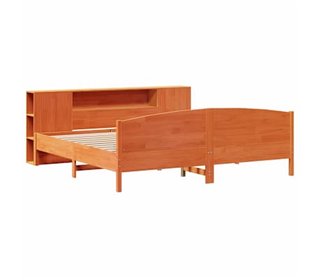 vidaXL Massivholzbett mit Regal ohne Matratze Wachsbraun 180x200 cm