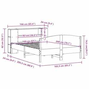 Postel s knihovnou bez matrace bílá 160x200 cm masivní borovice - obrázek 12