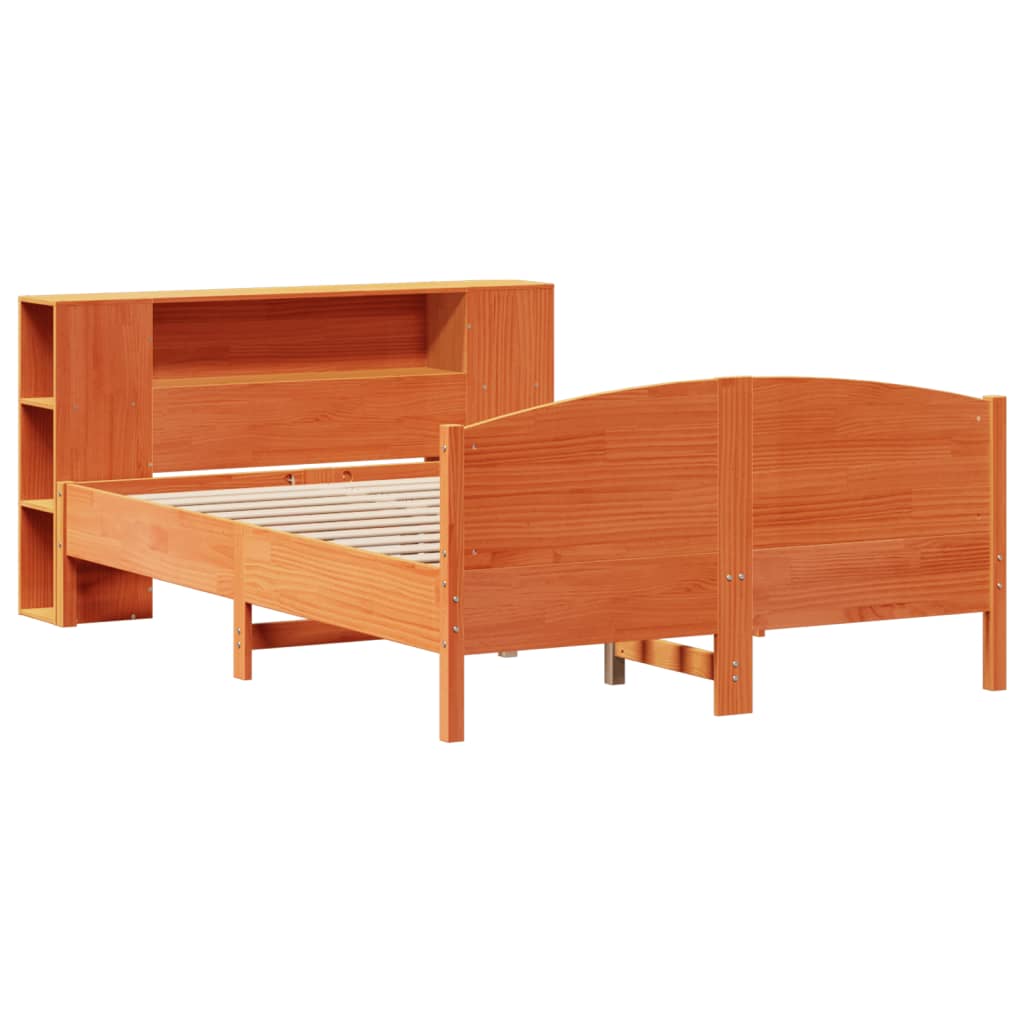 vidaXL Bed met boekenkast zonder matras grenenhout wasbruin 150x200 cm afbeelding