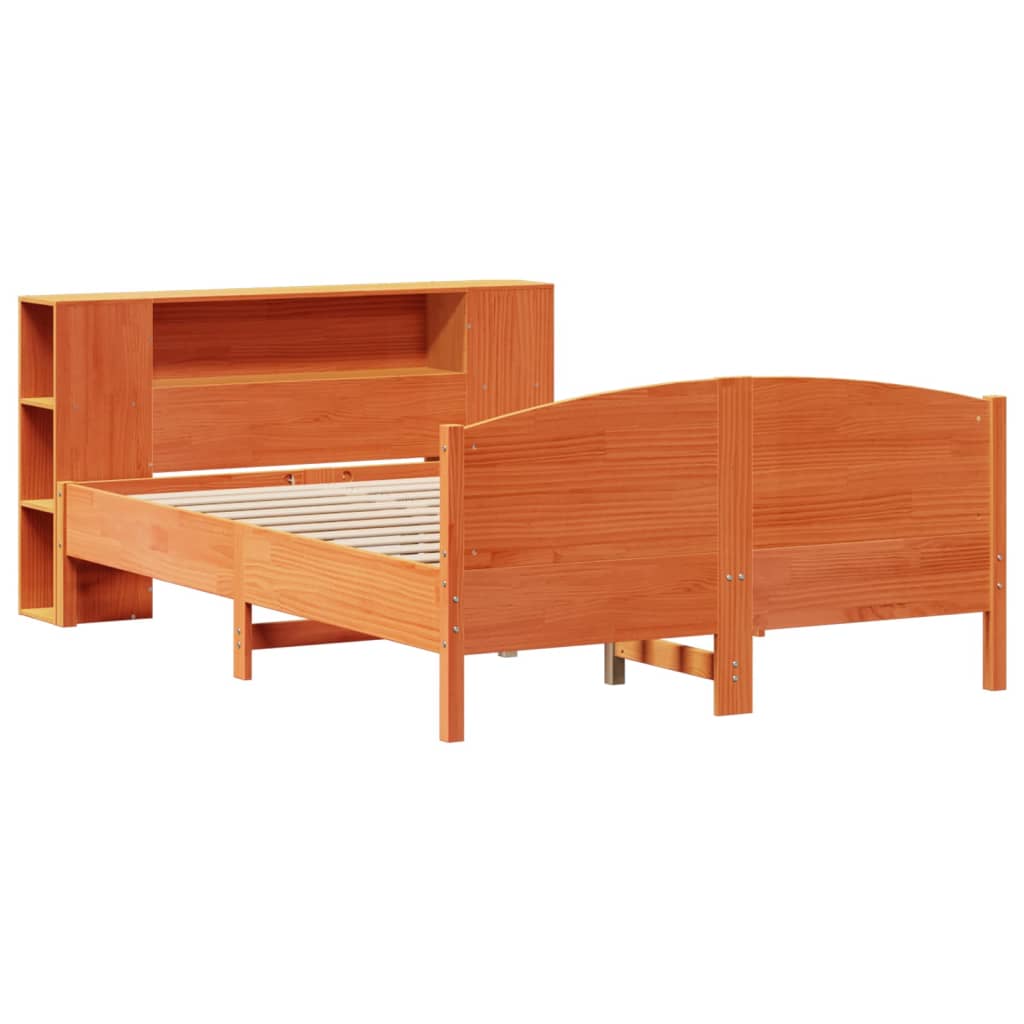 vidaXL Bed met boekenkast zonder matras grenenhout wasbruin 135x190 cm afbeelding