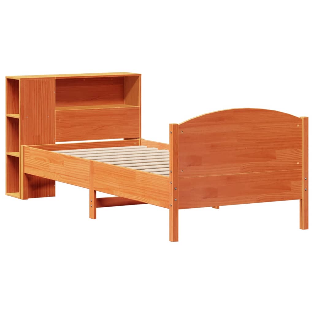 vidaXL Bed met boekenkast zonder matras grenenhout wasbruin 75x190 cm afbeelding