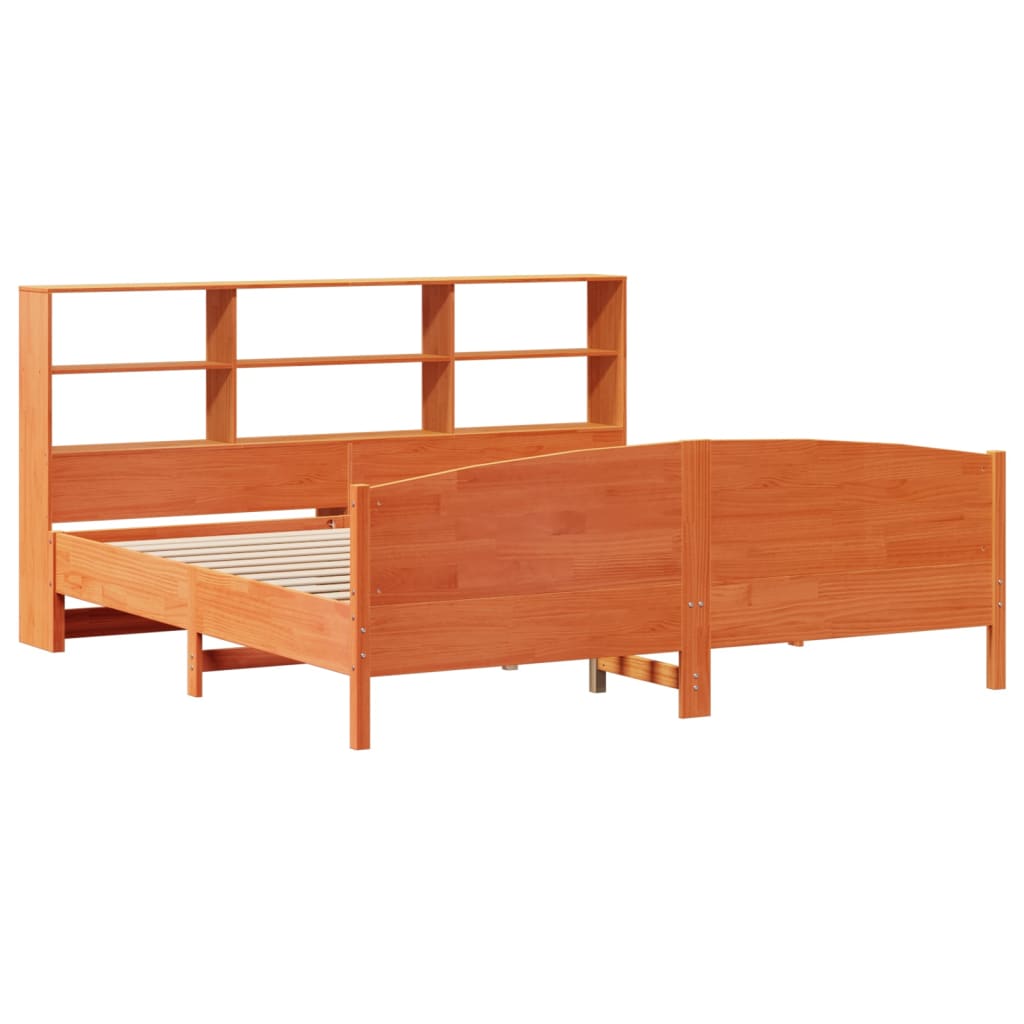 vidaXL Bed met boekenkast zonder matras grenenhout wasbruin 200x200 cm afbeelding