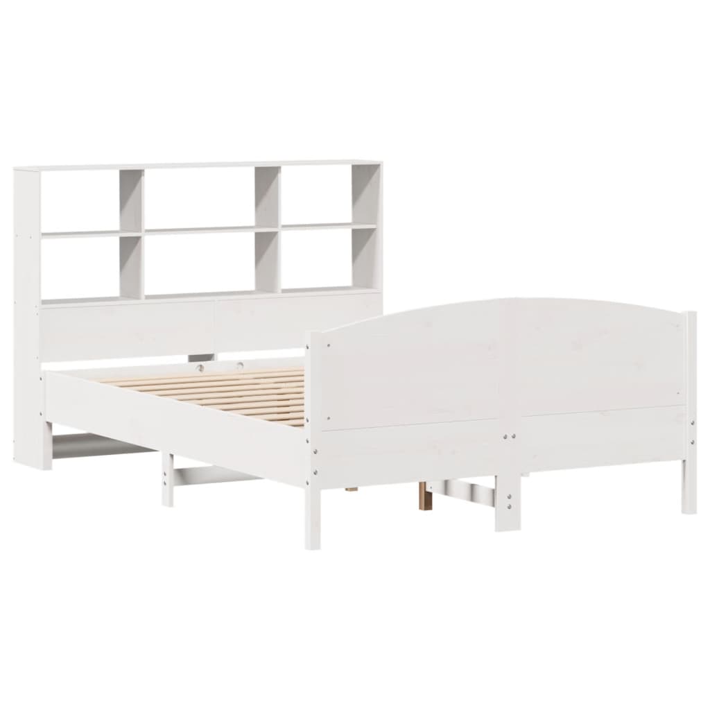 vidaXL Bed met boekenkast zonder matras grenenhout wit 120x200 cm afbeelding