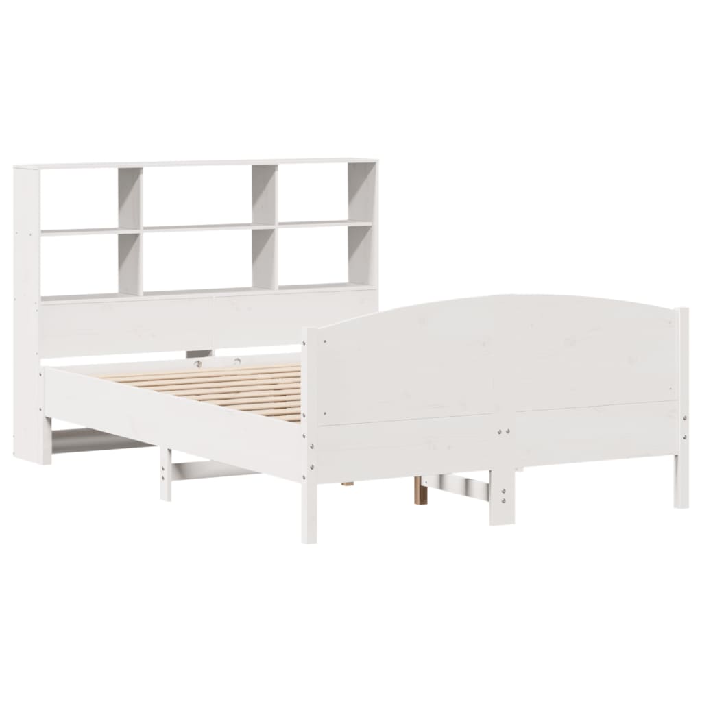 vidaXL Bed met boekenkast zonder matras grenenhout wit 120x190 cm afbeelding