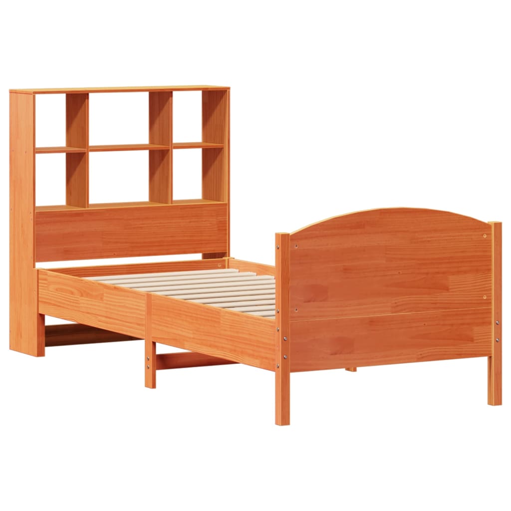 vidaXL Bed met boekenkast zonder matras grenenhout wasbruin 90x200 cm afbeelding
