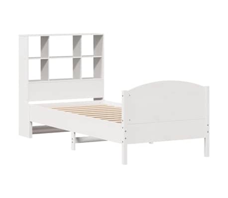 vidaXL Pat cu bibliotecă fără saltea, alb, 90x190 cm, lemn masiv pin