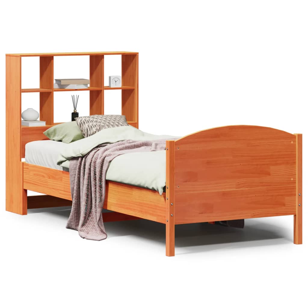 Thumbnail - vidaXL Massivholzbett mit Regal ohne Matratze Wachsbraun 75x190 cm