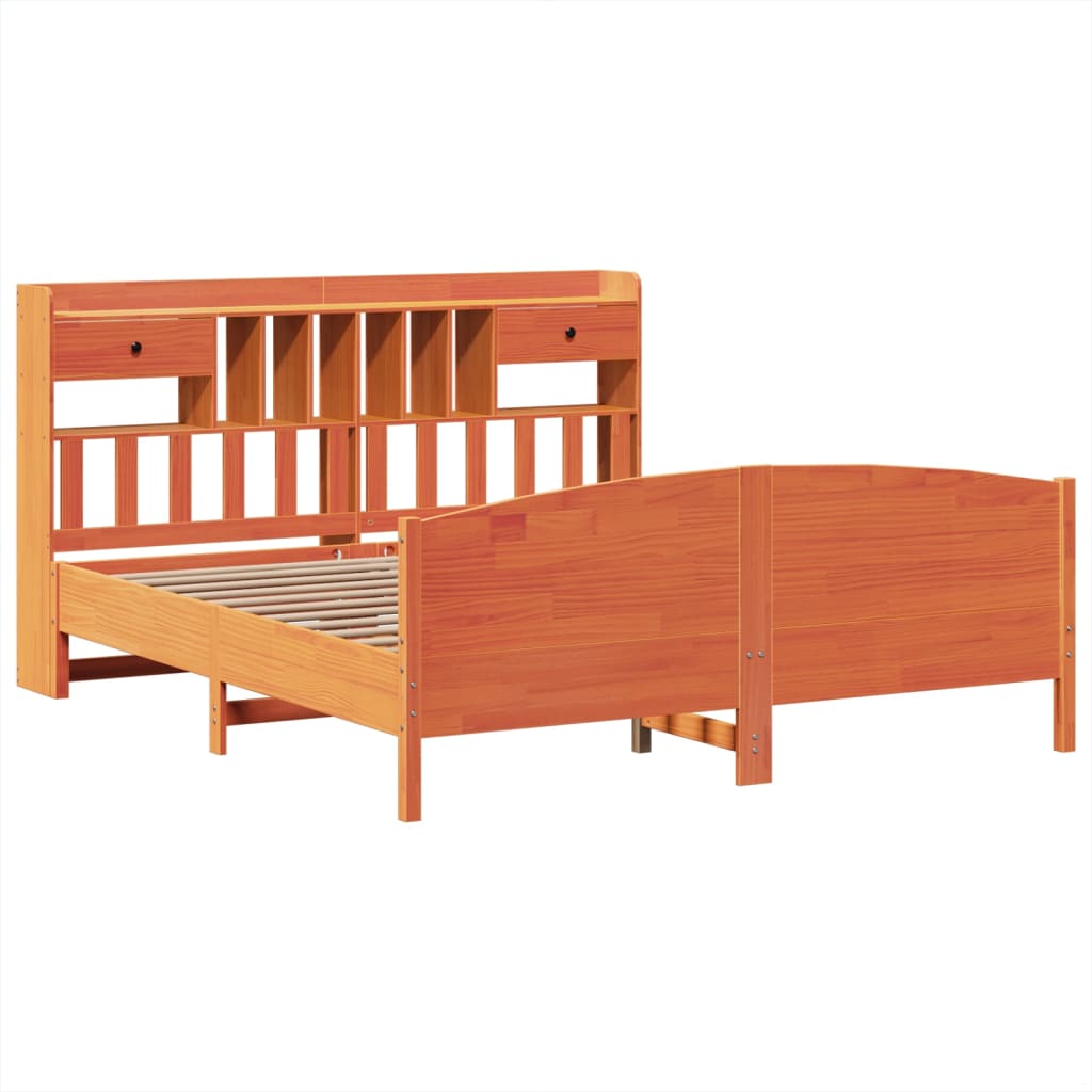 vidaXL Bed met boekenkast zonder matras grenenhout wasbruin 200x200 cm afbeelding