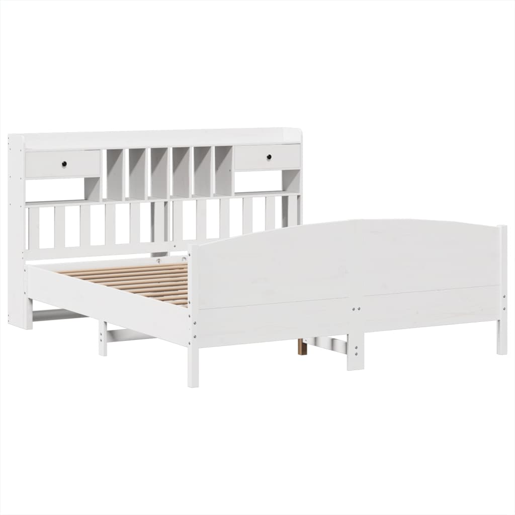 vidaXL Bed met boekenkast zonder matras grenenhout wit 180x200 cm afbeelding