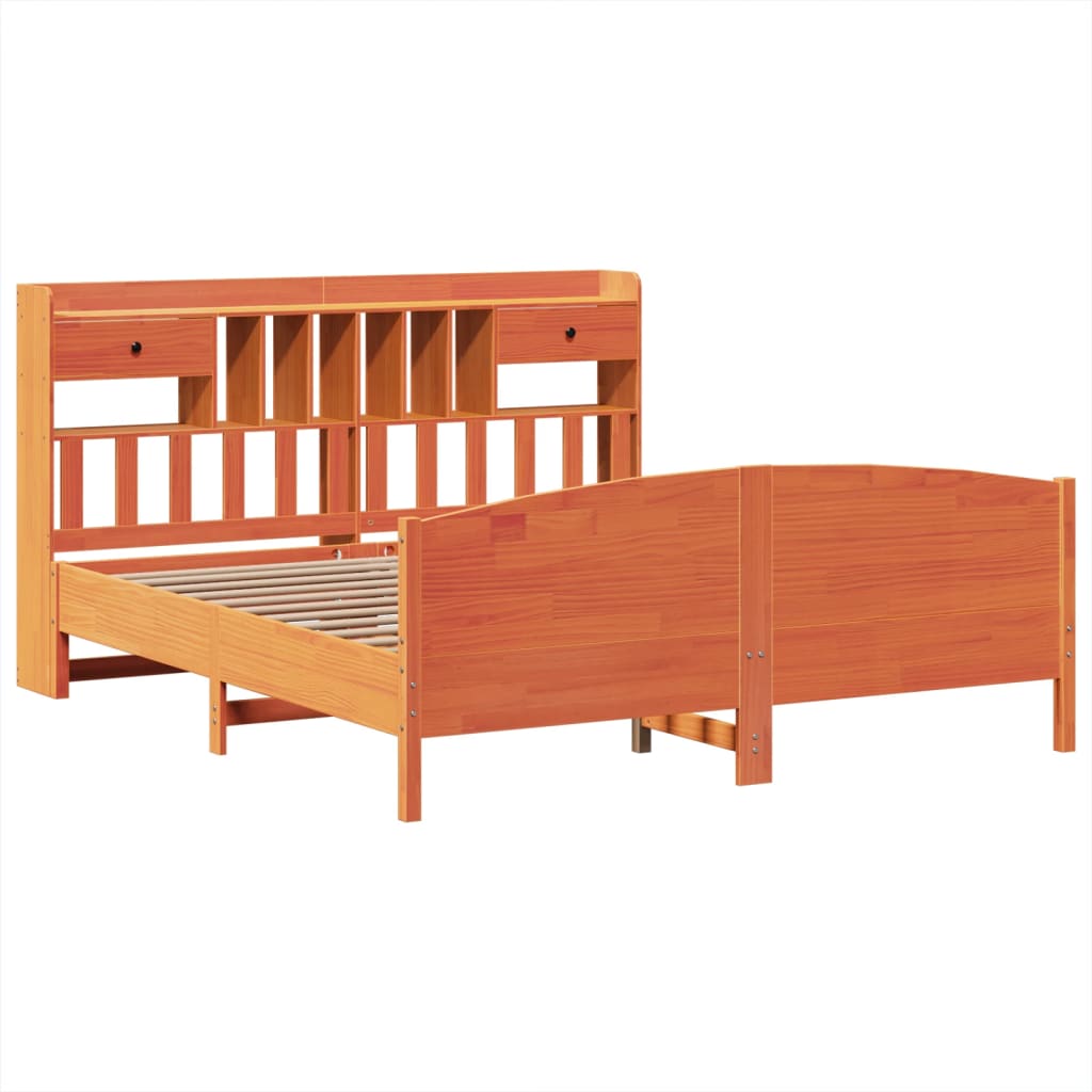 vidaXL Bed met boekenkast zonder matras grenenhout wasbruin 180x200 cm afbeelding