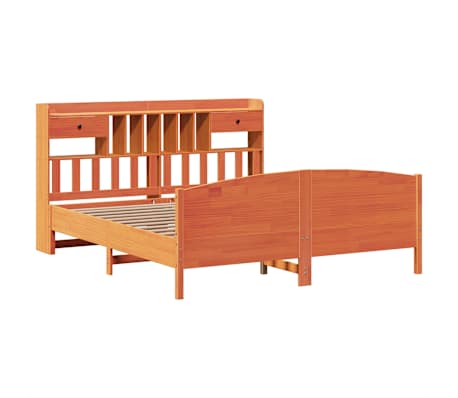 vidaXL Seng med bokhylle uten madrass voksbrun 180x200 cm heltre furu