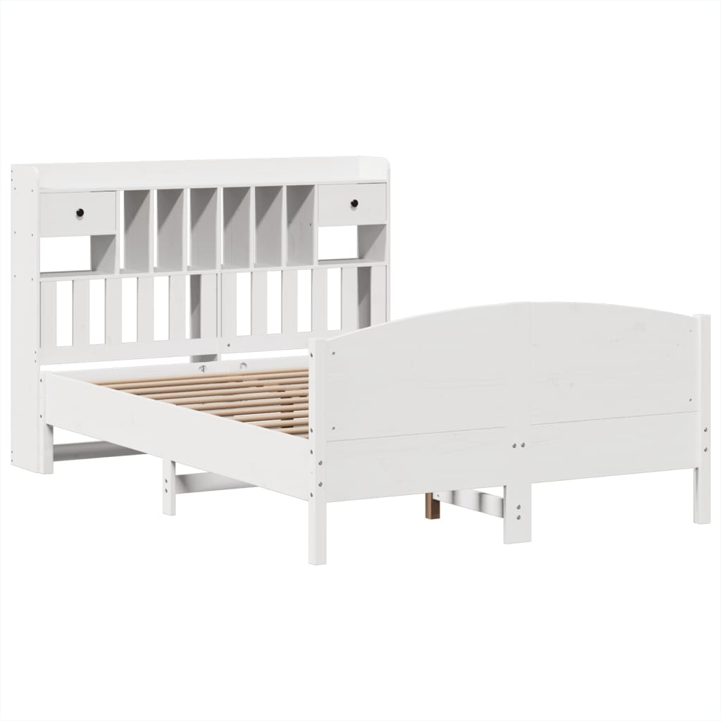 vidaXL Bed met boekenkast zonder matras grenenhout wit 160x200 cm afbeelding