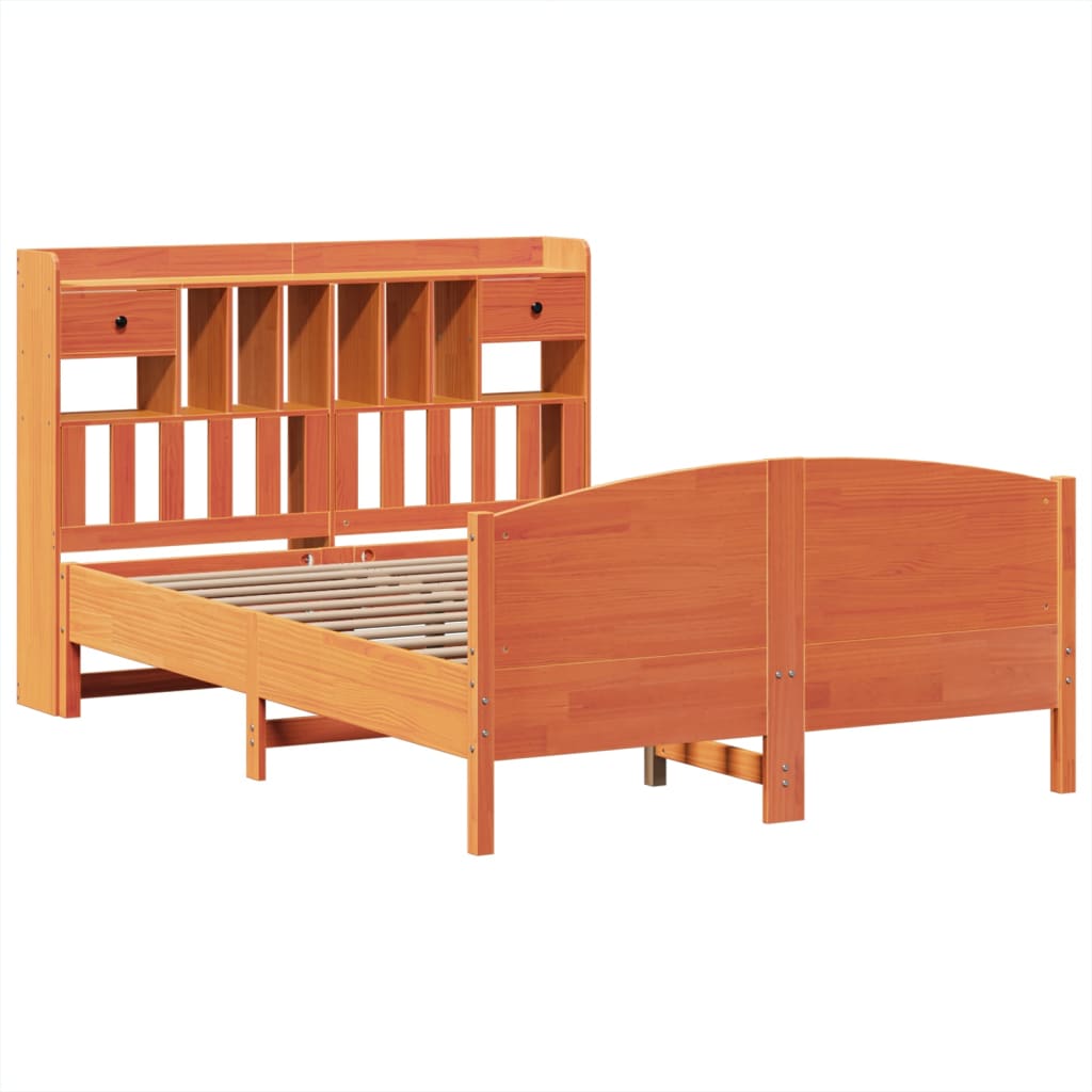 vidaXL Bed met boekenkast zonder matras grenenhout wasbruin 140x190 cm afbeelding