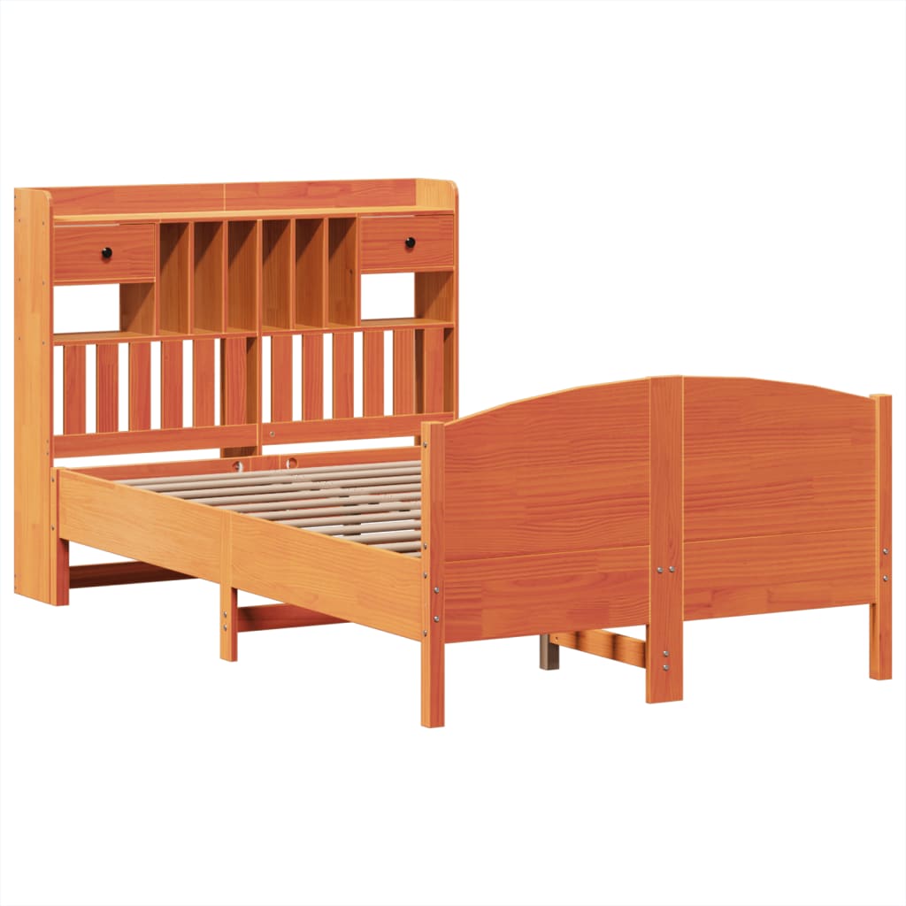 vidaXL Bed met boekenkast zonder matras grenenhout wasbruin 135x190 cm afbeelding