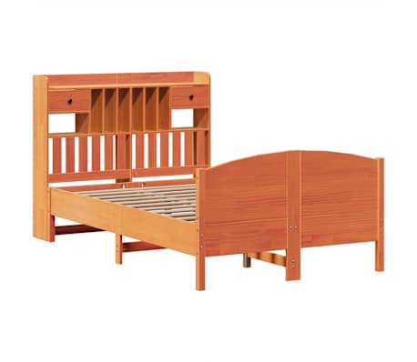 vidaXL Bookcase Bed without Mattress Wax Brown 120x190 cm Small Double Solid Wood Pine