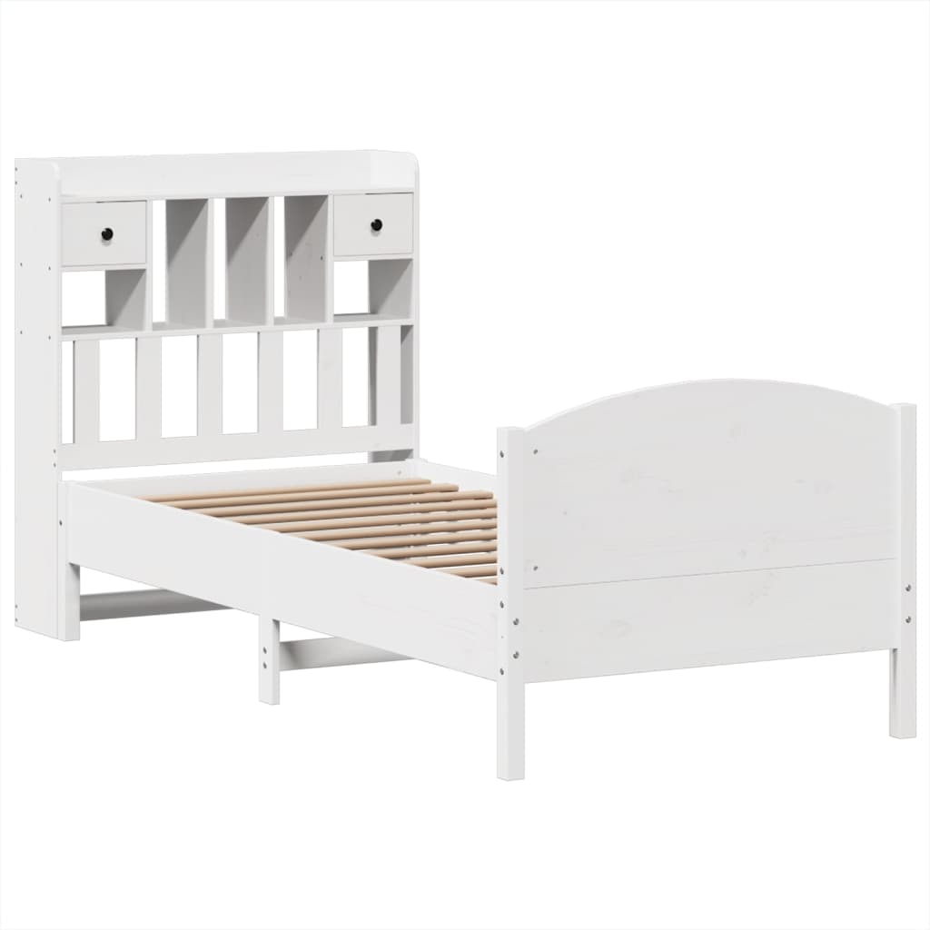 vidaXL Bed met boekenkast zonder matras grenenhout wit 100x200 cm afbeelding