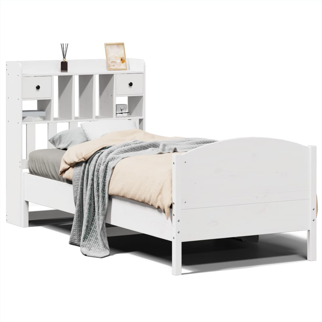 vidaXL Postel s knihovnou bez matrace bílá 90x190 cm masivní borovice