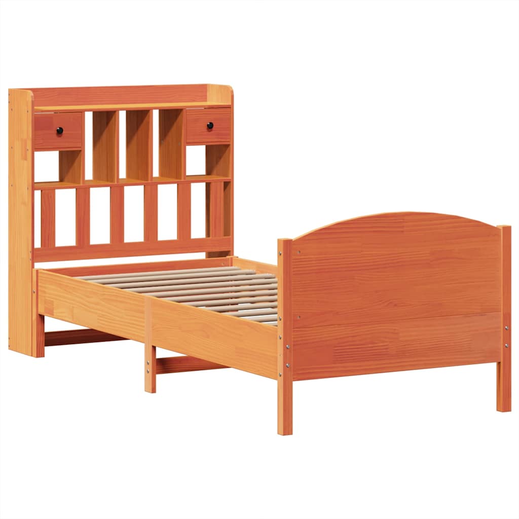 vidaXL Bed met boekenkast zonder matras grenenhout wasbruin 75x190 cm afbeelding