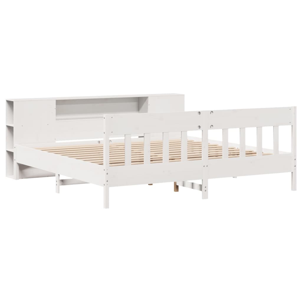 vidaXL Bed met boekenkast zonder matras grenenhout wit 180x200 cm afbeelding
