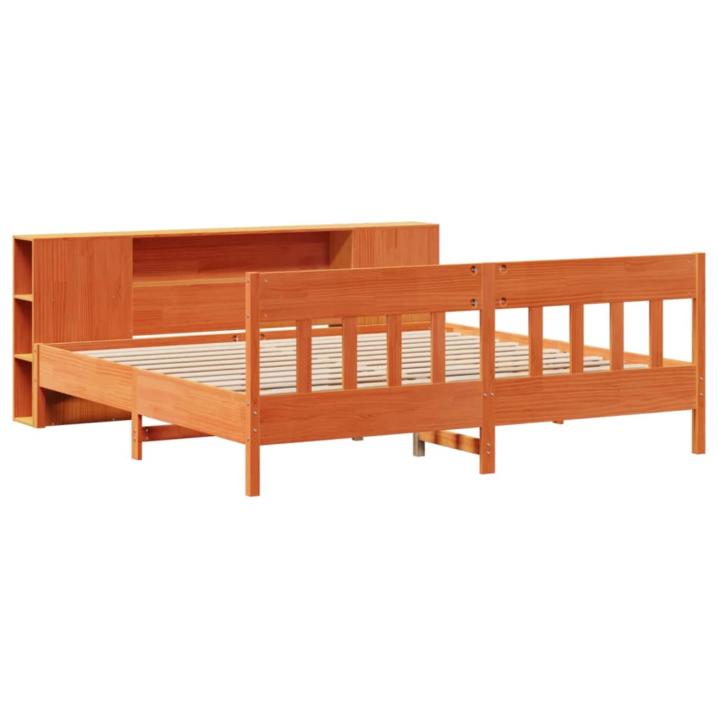 vidaXL Bed met boekenkast zonder matras grenenhout wasbruin 180x200 cm afbeelding
