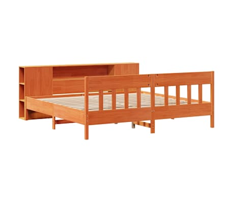 vidaXL Massivholzbett mit Regal ohne Matratze Wachsbraun 180x200 cm