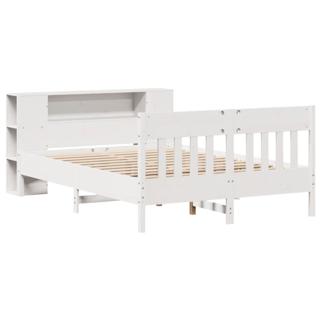 vidaXL Bed met boekenkast zonder matras grenenhout wit 160x200 cm afbeelding