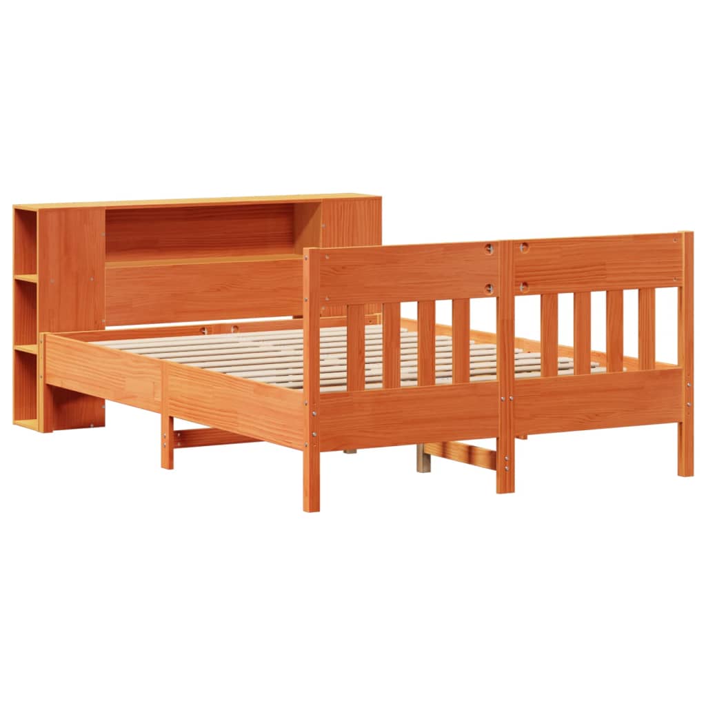 vidaXL Bed met boekenkast zonder matras grenenhout wasbruin 150x200 cm afbeelding