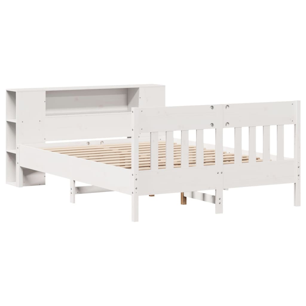 vidaXL Bed met boekenkast zonder matras grenenhout wit 140x200 cm afbeelding