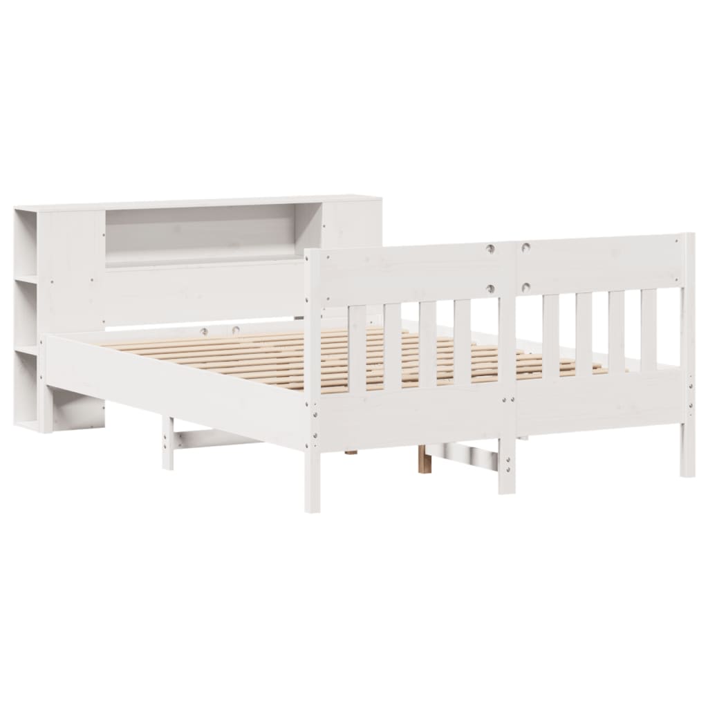 vidaXL Bed met boekenkast zonder matras grenenhout wit 140x190 cm afbeelding