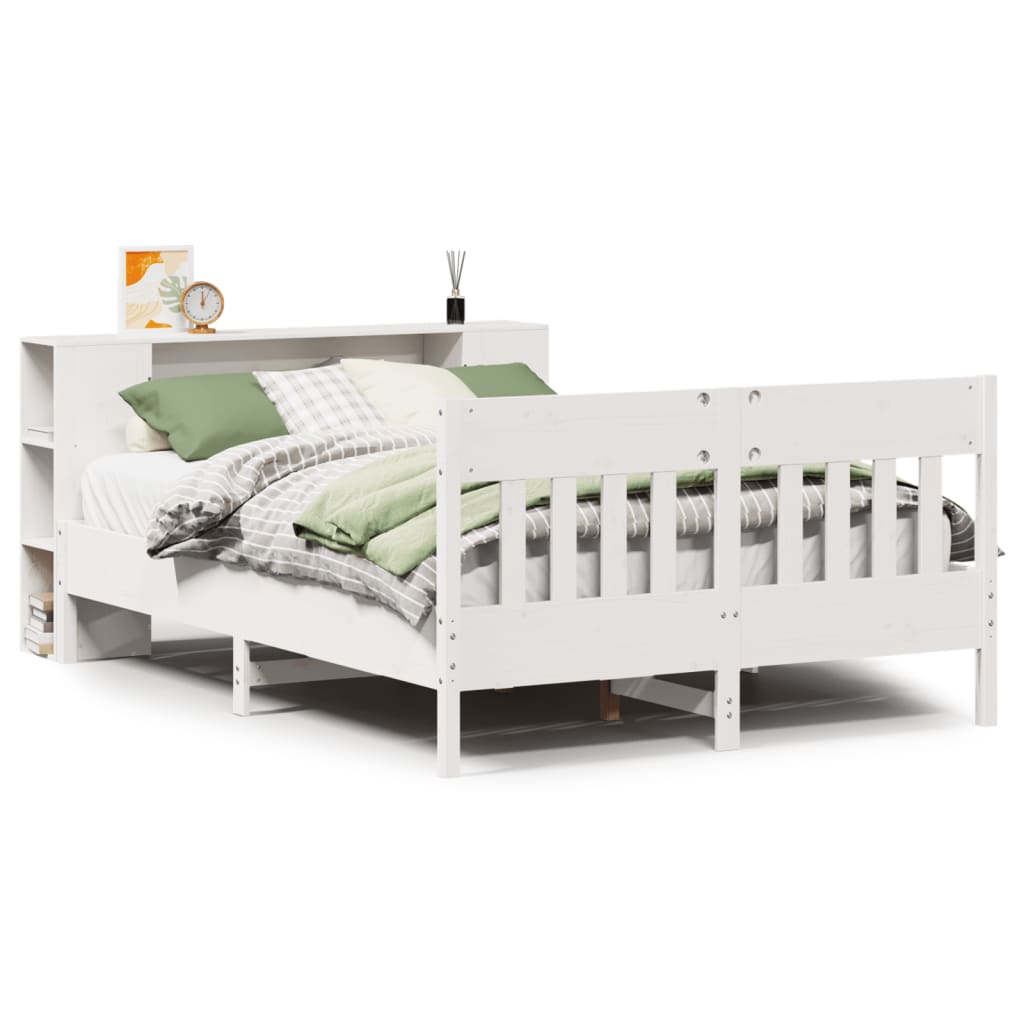 vidaXL Postel s knihovnou bez matrace bílá 135x190 cm masivní borovice
