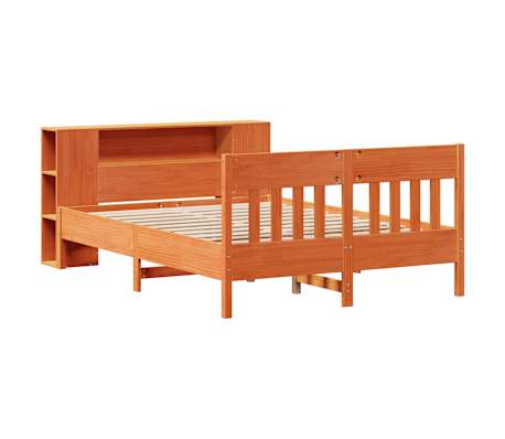 vidaXL Pat cu bibliotecă fără saltea, maro, 120x190 cm, lemn masiv pin