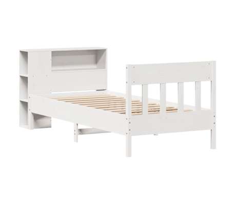 vidaXL Pat cu bibliotecă fără saltea, alb, 100x200 cm, lemn masiv pin