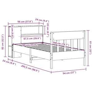 Postel s knihovnou bez matrace bílá 90x200 cm masivní borovice - obrázek 12