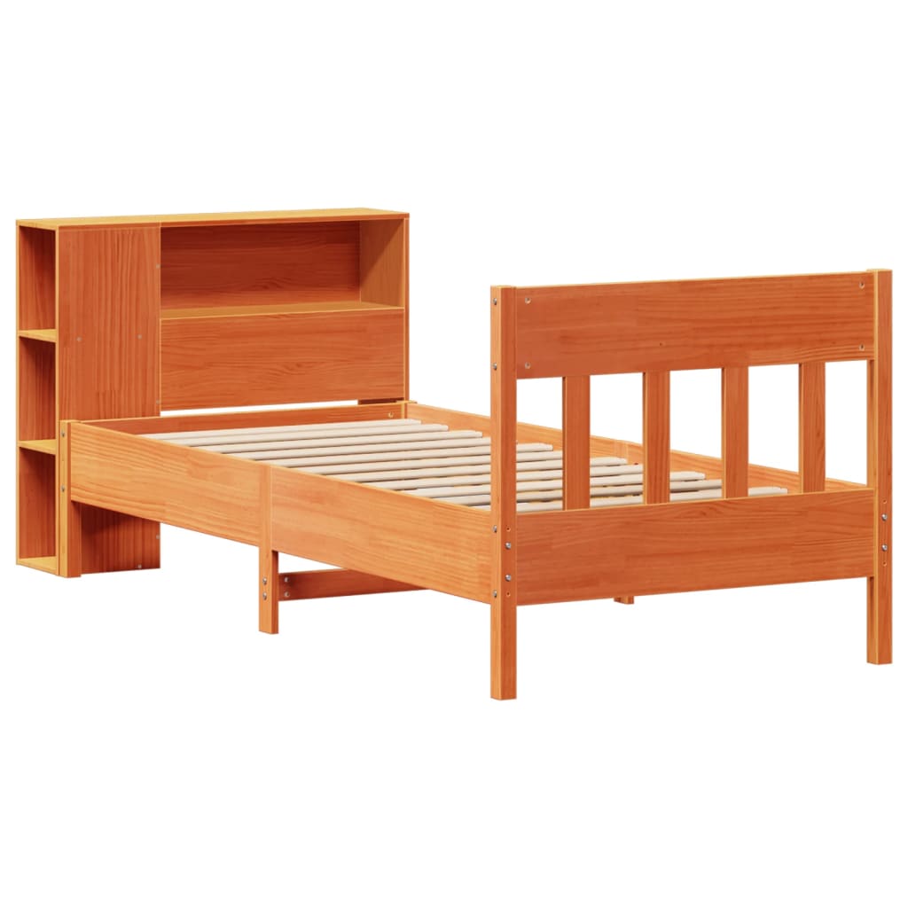 Thumbnail - vidaXL Massivholzbett mit Regal ohne Matratze Wachsbraun 90x190 cm