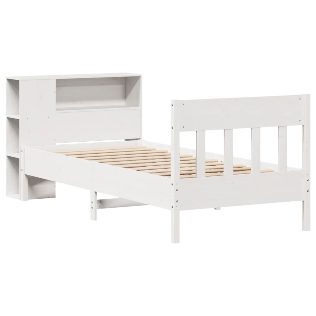 vidaXL Bed met boekenkast zonder matras grenenhout wit 75x190 cm afbeelding