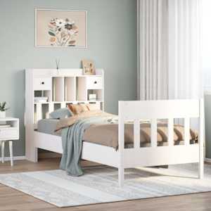 Posteljni okvir brez vzmetnice bel 90x200 cm trdna borovina