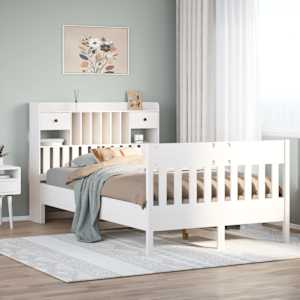 Posteljni okvir brez vzmetnice bel 135x190 cm trdna borovina