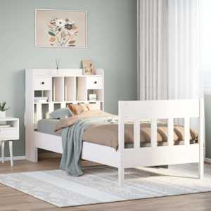 Posteljni okvir brez vzmetnice bel 90x190 cm trdna borovina