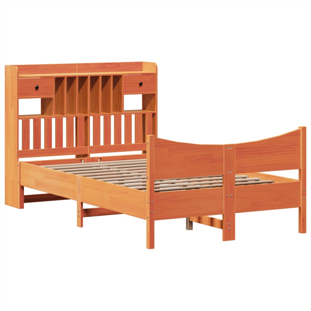 vidaXL Cadru pat fără saltea, maro ceruit, 135x190 cm, lemn masiv pin