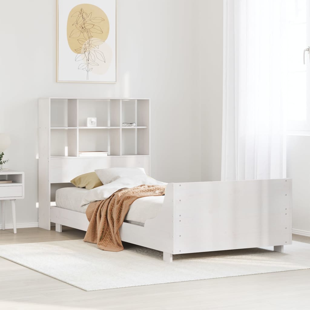 vidaXL Cadru pat fără saltea, alb, 90x190 cm, lemn masiv de pin