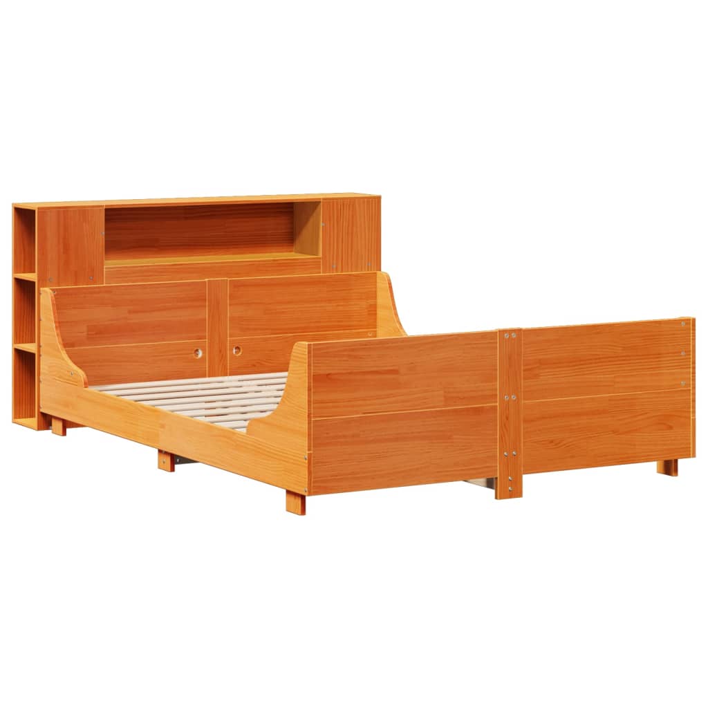 vidaXL Bedframe zonder matras massief grenenhout wasbruin 135x190 cm afbeelding