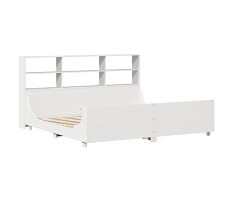 vidaXL Cama com estante sem colch&atilde;o 200x200 cm madeira maci&ccedil;a branco