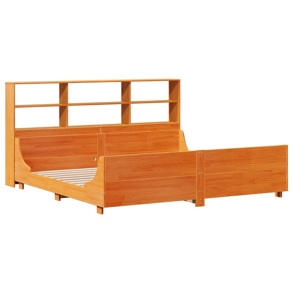 vidaXL Bed met boekenkast zonder matras hout wasbruin 200x200 cm afbeelding