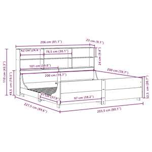 Postel s knihovnou bez matrace hnědá 200 x 200 cm masivní dřevo - obrázek 12