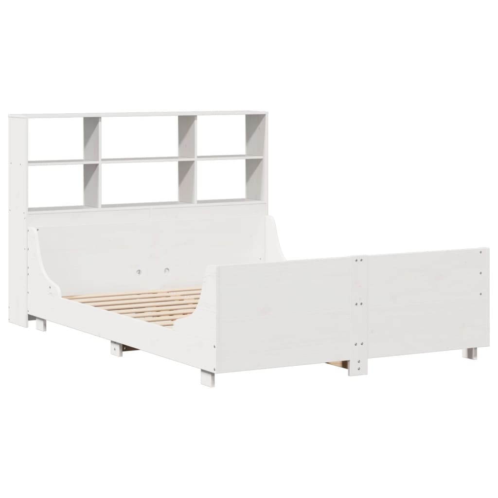 vidaXL Bed met boekenkast zonder matras massief hout wit 160x200 cm afbeelding