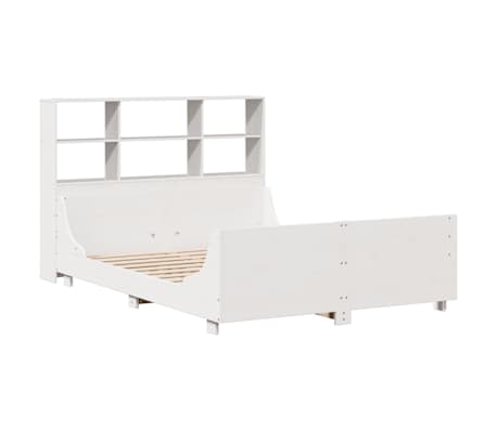 vidaXL Pat cu bibliotecă fără saltea, alb, 150x200 cm, lemn masiv