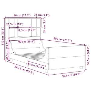 Postel s knihovnou bez matrace 90 x 200 cm masivní dřevo - obrázek 12