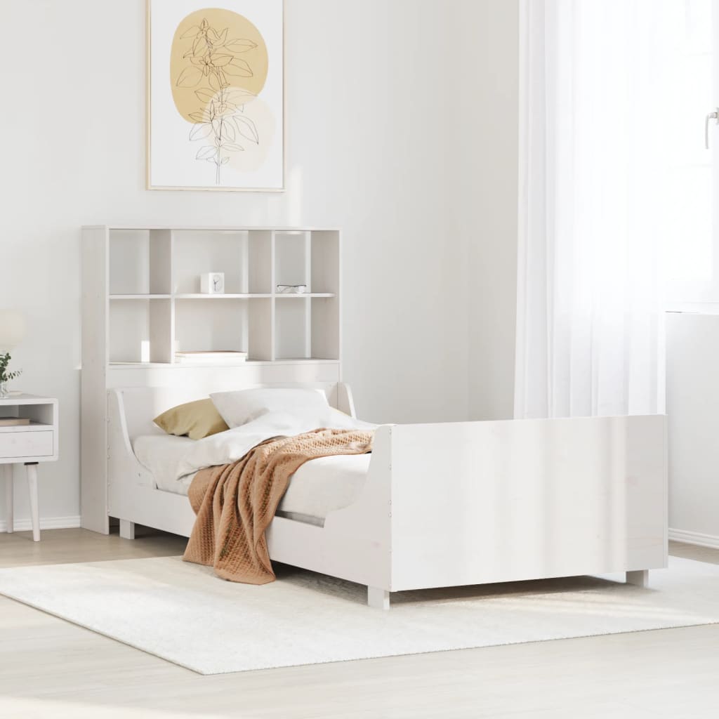 vidaXL Massivholzbett mit Regal ohne Matratze Weiß 90x190 cm