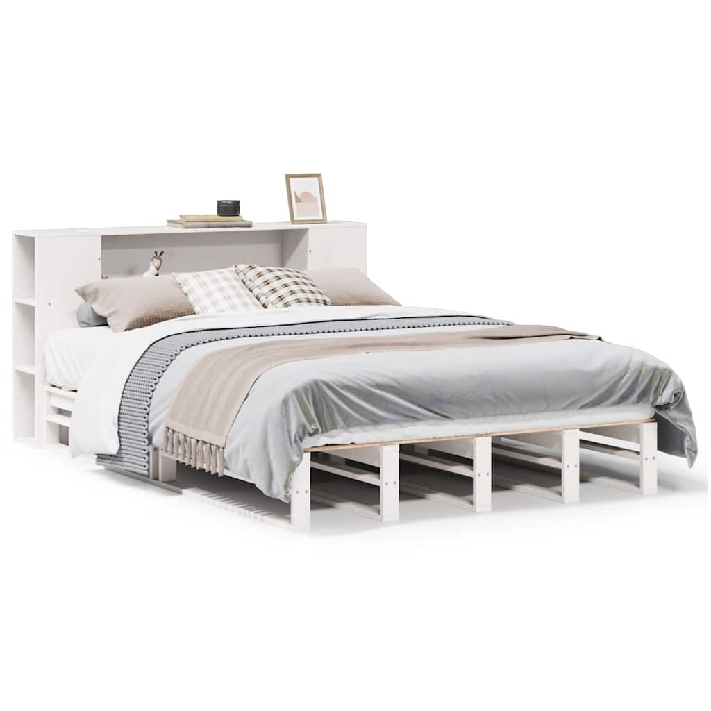E-shop vidaXL Posteľ s knižnicou bez matraca biela 140x200cm masívne drevo